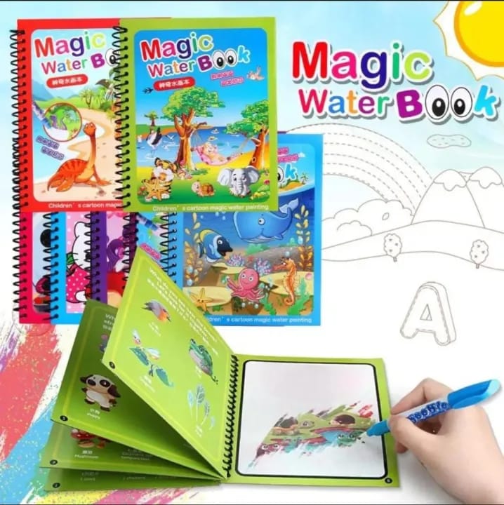 Magic Water Book with colorful illustrations and a hand holding a pen. my chase hub 