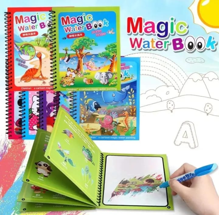 Magic Water Book with colorful illustrations and a hand holding a pen. my chase hub
