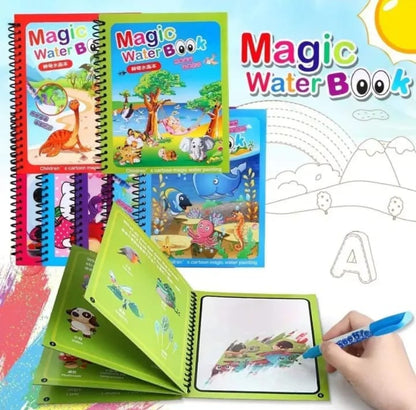 Magic Water Book with colorful illustrations and a hand holding a pen. my chase hub